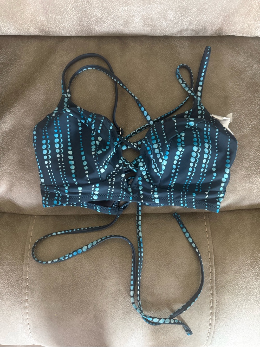 Cupshe Teal Dot Lace-Up Bikini Top and bottom - Black & Teal